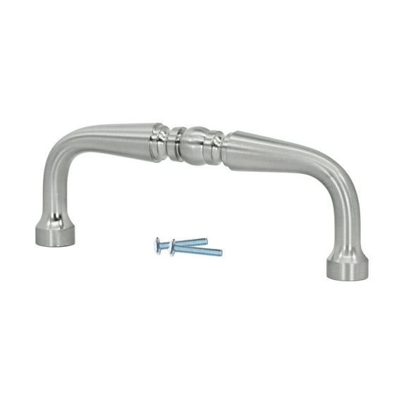 25 Pack Classic Middle Bead Style, 3" (76.2mm) Inch Center to Center, Overall Length 3-3/8" Brushed Nickel Cabinet Hardware Pull / Handle