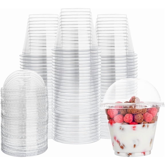 25 Pack Clear Yogurt Cups,Plastic Snacks Containers,Disposable Ice Cream Cups with Dome Lids,Plastic Dessert Cups,8oz Fruit, Cups,for Parties and Daily Use
