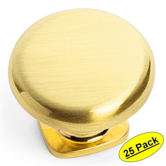 25 Pack - Cosmas 4395BB Brushed Brass Round Solid Cabinet Hardware Knob - 1-1/4" Diameter