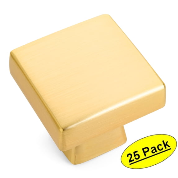 25 Pack - Cosmas 5233BG Brushed Gold Contemporary Square Cabinet Knob - 1-1/8" Square