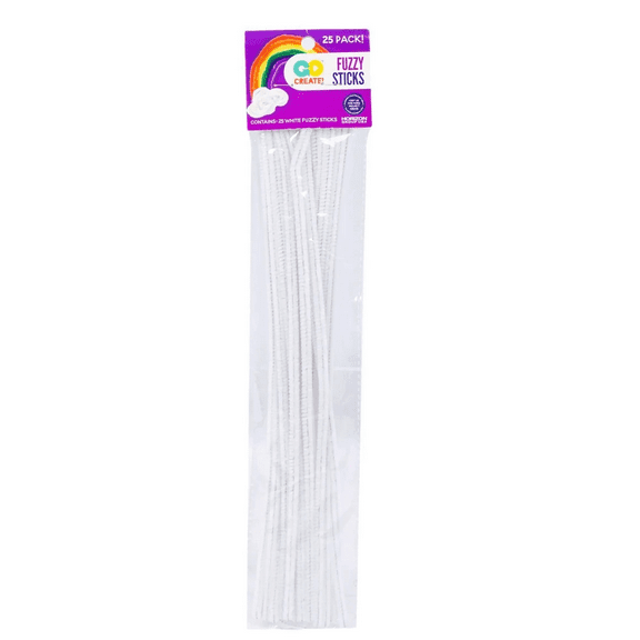 25 Pack Craft Sticks, Flexible Fuzzy Stems for DIY Arts, Crafts, Decorations, Models, Party Projects, Easy to Twist, Bend, Cut, Fun Crafting Essentials for Creative Projects, White