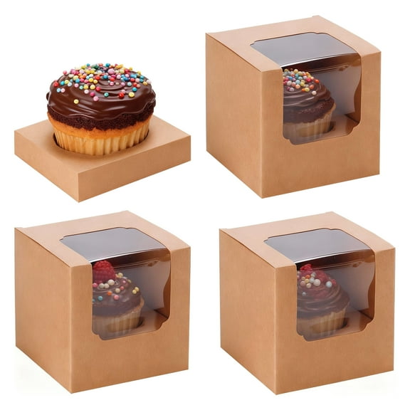 25-Pack Cupcake Boxes 3.5x3.5x3.5 Inch, Pre-Assembled Individual Containers with Inserts