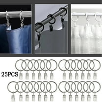 25 Pack Curtain Rings with Clips Hooks, Rustproof Stainless Steel Drapery Rings for Tension Rod Bracket Eyelets Hangers