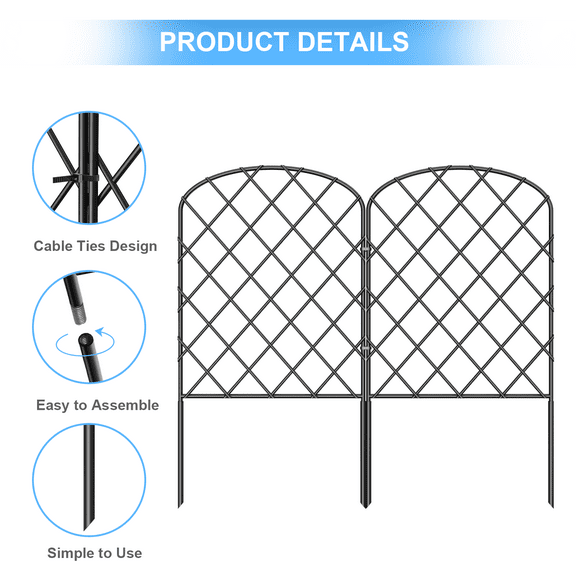 25 Pack Decorative Garden Fence, 27 Ft. Total Length x 24 In. High, Animal Barrier Border, Stainless Steel Wire Fence Panels for Outdoor Patios, Gardens, Courtyards, Patio, Rhombus