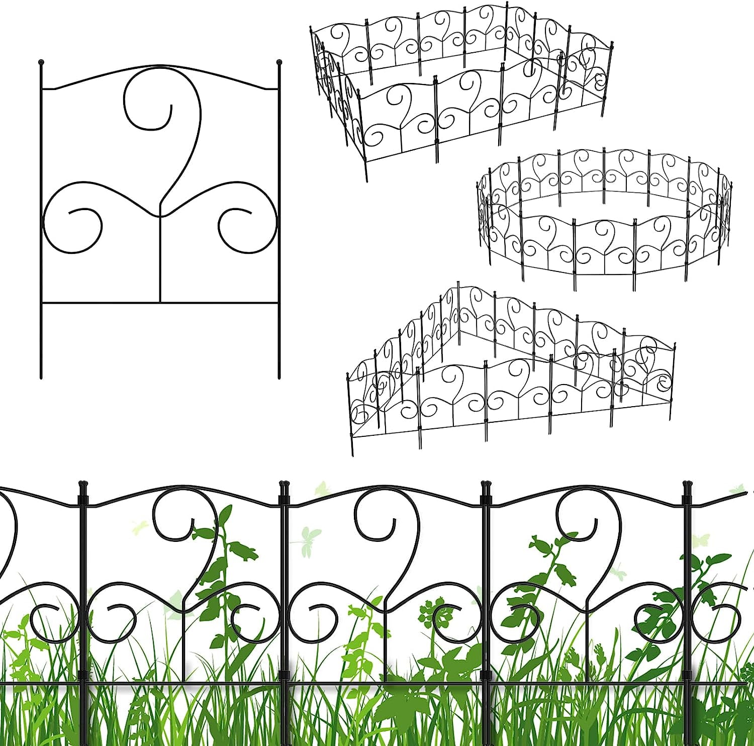 Oumilen 25 pack Decorative Garden Fence Panels No Dig Fencing, Animal Barrier Boarder 16.5"(H) x 10.5ft(L), Rustproof Metal