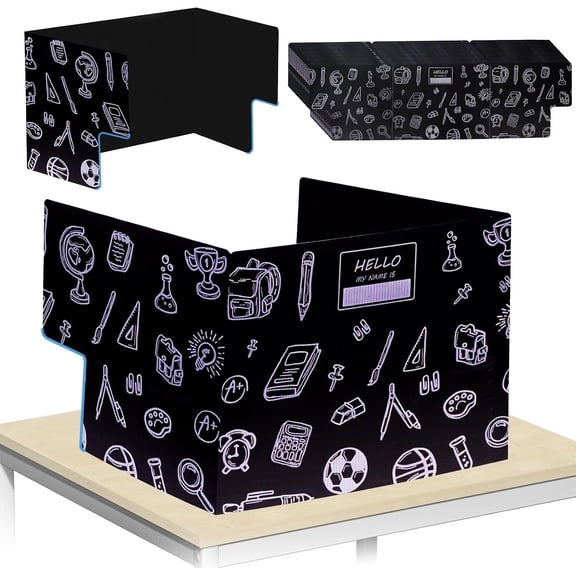 25-Pack Desk Dividers for Students with Shields, Arms Cutouts & Erasable Name Frames - & Easy-to-Clean Test Dividers for Classroom, Exams, Office (Black)