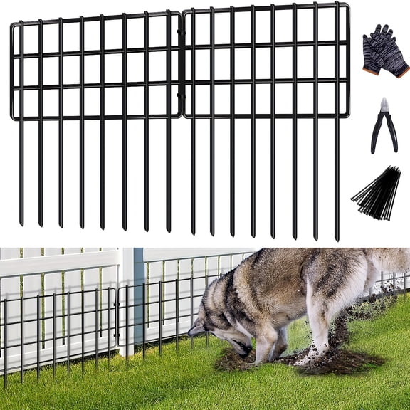 25 Pack No Dig Garden Fence Animal Barrier Fences | 1.25in Gap for Dog Rabbit, Rustproof Iron Ground Defense Border 17in (H) X 27ft (L) for Garden, Patio, Yard, Landscaping, Modern Style