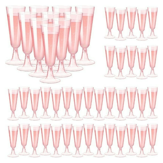 25 Pack Plastic Champagne Flutes 5.5oz Pink Disposable Suitable for Wedding, Birthday Party, Thanksgiving Day, Christmas Supplies
