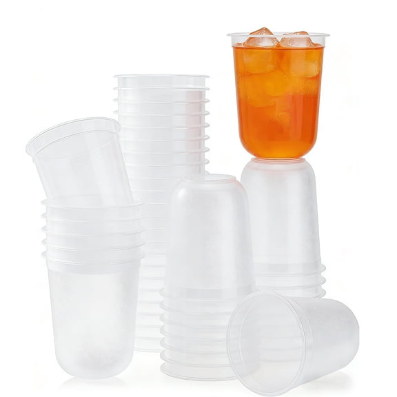 25 Pack Disposable Frosted Plastic Cups, MODANU Plastic Cups, Clear Disposable Cocktail Glasses for Meeting Weddings Birthdays Cocktail Christmas Party Supplies (12 oz)