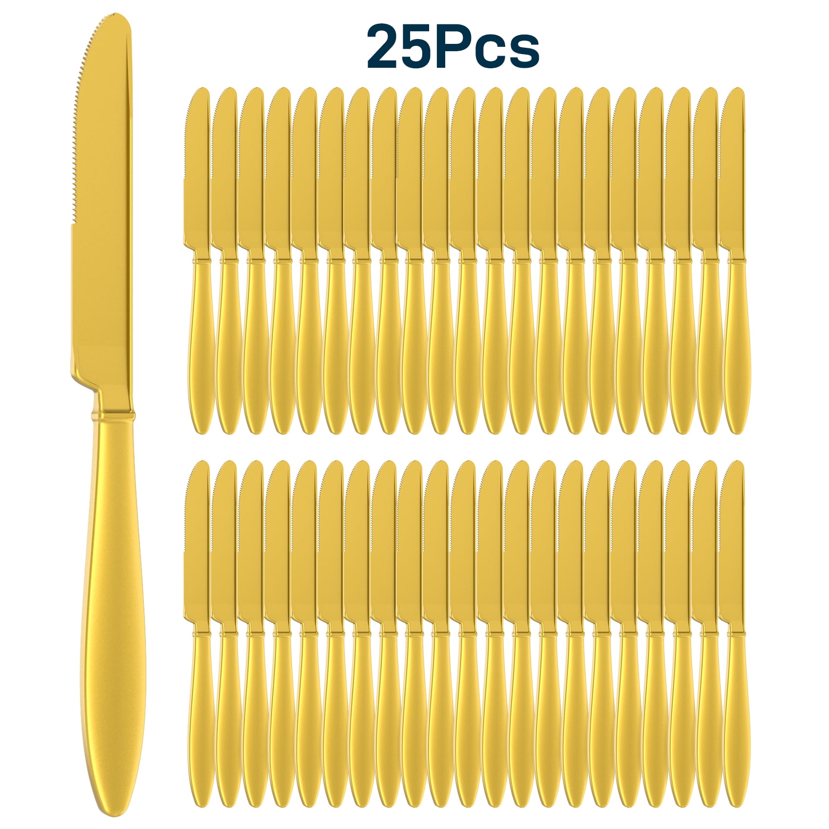 25 Pack Disposable Knives for Parties, Premium Gold Plastic Knives, Durable & Suitable for Beafs ...