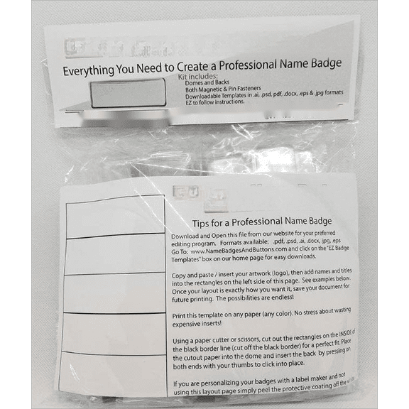 25 Pack Dome Name Badge Kit 1" X 3" Includes Magnet and Pin Fasteners$$Office