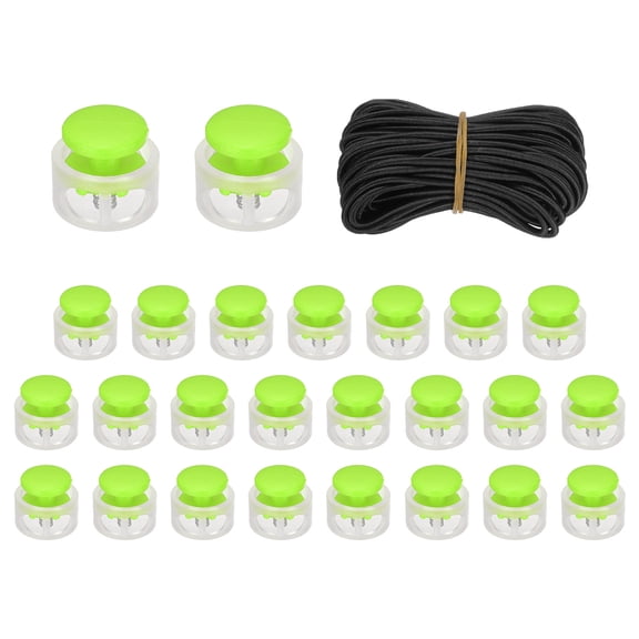 25 Pack Double Hole Cord Locks with 32.8 ft Elastic Cord, 17mm Nylon Spring Toggle Stopper Clip for Backpack Shoelaces Drawstring Paracord Pants, Green