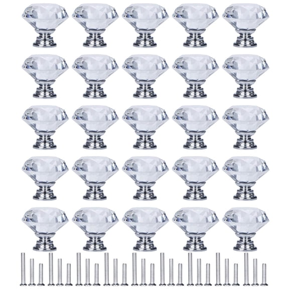 25 Pack Drawer Knobs Diamond Shaped Crystal Glass 30mm Cabinet Knobs Pull Handles