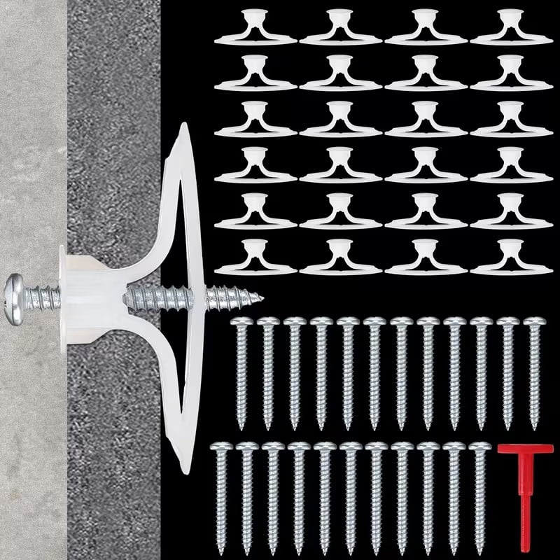 25 Pack Drywall Anchor Set - Plastic Self-Drilling Expanding Cavity Wall Screws for Easy Installation