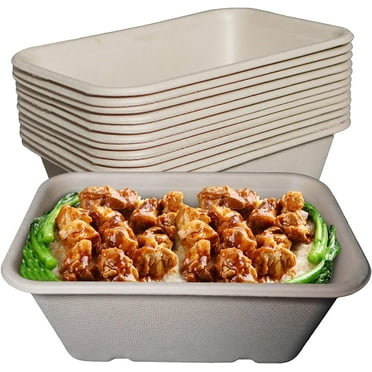 (25 Pack) EcoQuality 34oz Disposable Bowls - Rectangular Compostable Sugarcane Fiber Biodegradable Paper Bowls Eco-Friendly Oblong Take Out Food Containers, Food Storage, Microwave Safe, Meal Prep