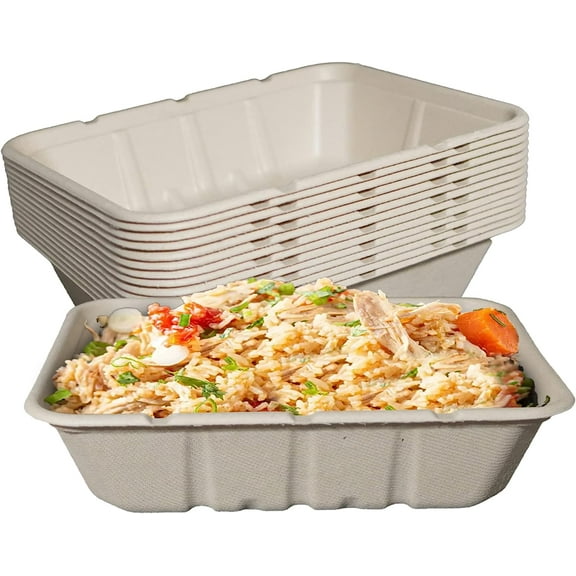 (25 Pack) EcoQuality 40oz Disposable Bowls - Rectangular Compostable Sugarcane Fiber Biodegradable Paper Bowls Eco-Friendly Oblong Take Out Food Containers, Food Storage, Microwave Safe, Meal Prep
