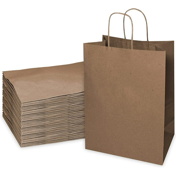(25 Pack) EcoQuality Brown Kraft Paper Bags with Handles 12x7x13 inch, Paper Shopping Bags, Gift Bags, Party Bag, Merchandise Bags, Reusable Grocery Bags, Takeout Bags, Retail Bags for Business