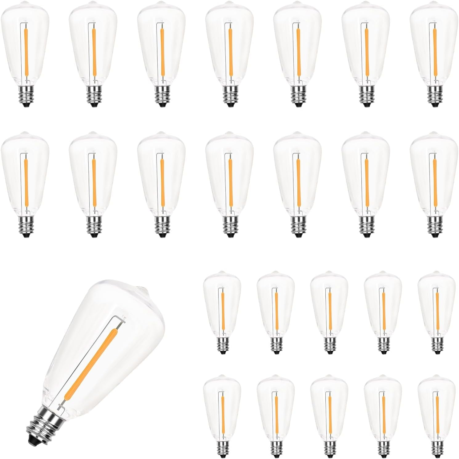 25 Pack Edison Light Bulbs,ST38 LED Clear Replacement Bulbs Fits C7 E12 Base Light,0.6W Vintage Dimmable Waterproof Light Bulbs for Indoor Outside Night Light String Lights