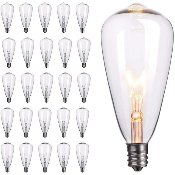 25-Pack Edison Replacement Light Bulbs,7-Watt E12 Candelabra Base ST40 Replacement Clear Glass Light Bulbs for Outdoor Patio ST40 String Lights, Warm White