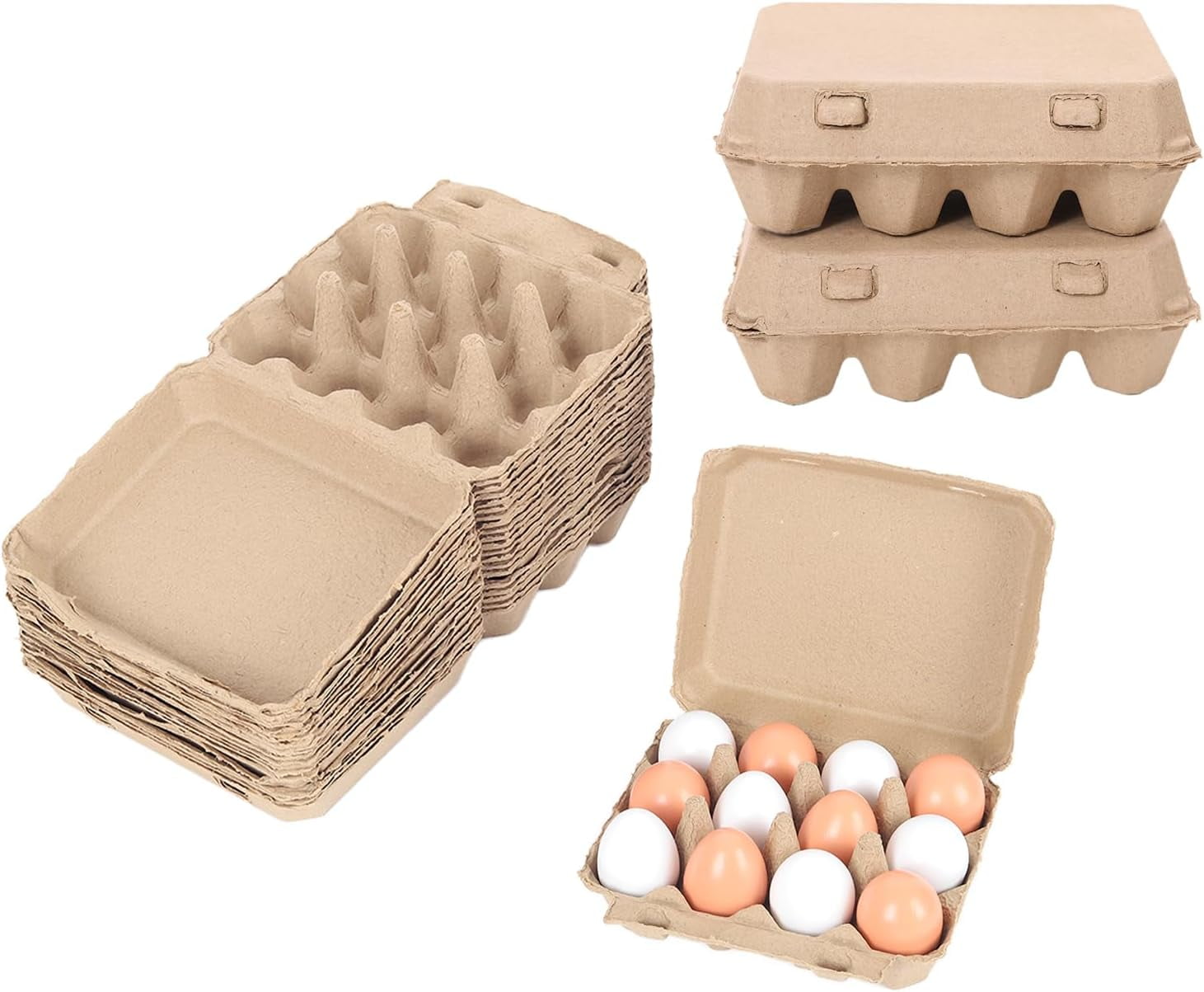 25 Pack Egg Cartons Bulk, 3x4 Style Reusable Empty Natural Paper Pulp ...