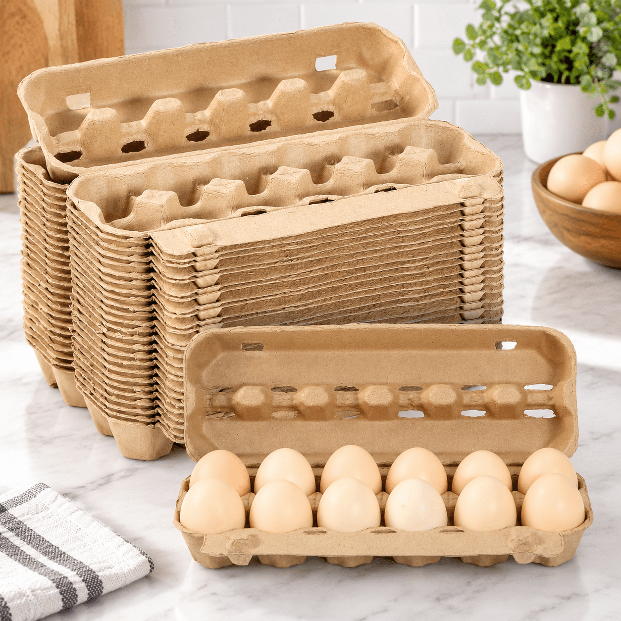 25-Pack Empty Egg Cartons 12 Count, Natural Paper Pulp Egg Cartons Bulk ...