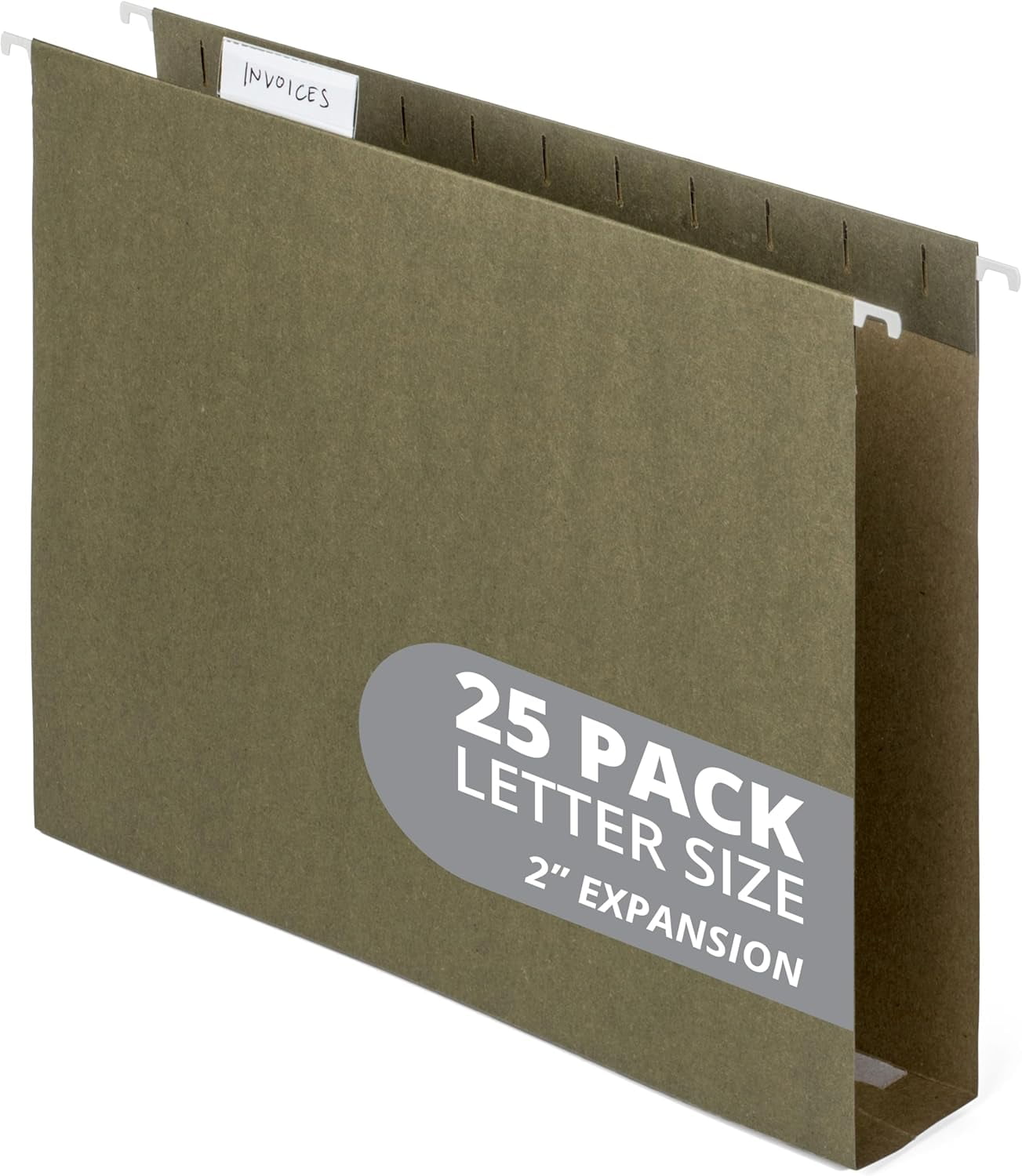 25 Pack Extra Capacity Hanging File Folders Letter Size, Reinforced Green Hanging File Folders, Heavy Duty 2 Inch Expansion, Designed for Wide, Bulky Files and Charts