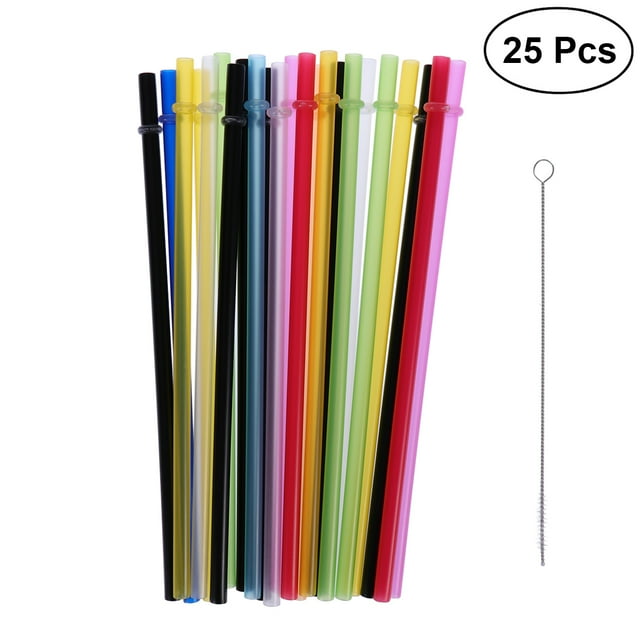 25 Pack, Extra Long 9 inch Reusable Plastic Thick Straws for Large
