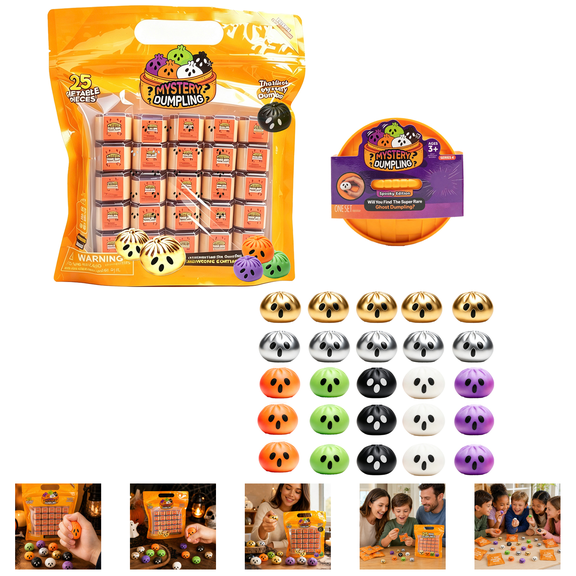 25 Pack Extra Mini Mystery Dumpling Squishies, Ghost Face Dumpling Squishy Toys, Halloween Goodie Bag Fillers, Kids Classroom Collectible Holiday Party Supplies