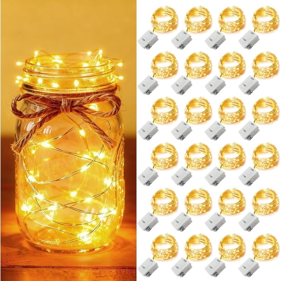 25 Pack Fairy Lights Battery Operated, 3.3ft 20 LED Mini String Lights, Copper Wire Twinkle Firefly Starry Lights for Mason Jars, Wedding, Party, Christmas, Centerpiece & Table Decor, Warm Whit