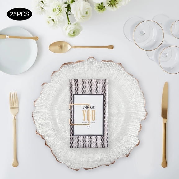 25-Pack Flower Shaped Charger Plates 12.6 Inch Rose Gold Plastic Placemats for Weddings, Parties, Events