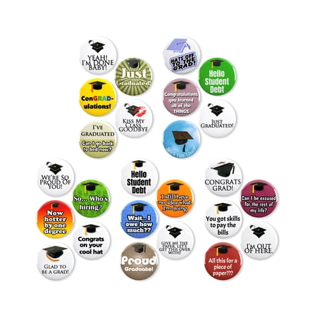 25 Pack - Funny Graduation Celebration Pinback Buttons - 1.5 Inch