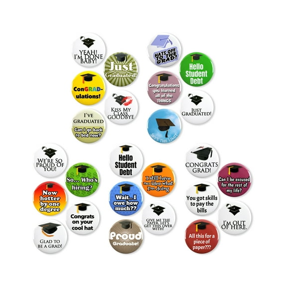 25 Pack - Funny Graduation Celebration Pinback Buttons - 2.25 Inch