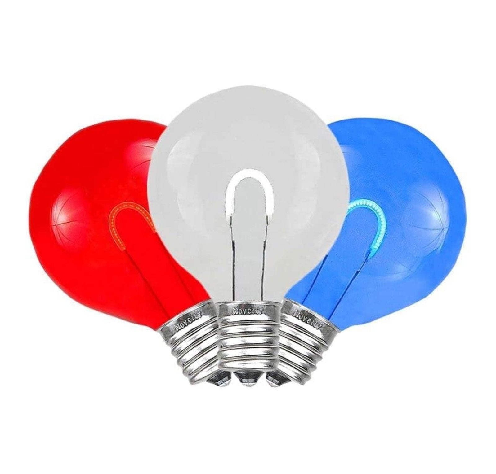 25 Pack G40 LED Glass Filament Outdoor Patio Globe Replacement Bulbs, Red/White/Blue, Dimmable, E12/C7 Base, 0.8 Watt