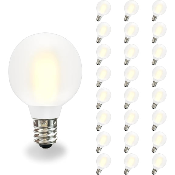 25 Pack G40 LED Globe Frosted Light Bulbs, Shatterproof Led Replacement Light Bulbs for Indoor Outdoor String Lights, E12 Screw Base 0.6watt, Warm White Christmas Decor