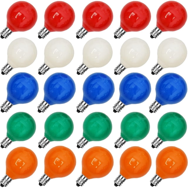 25 Pack G40 Multicolor Ceramic Replacement Lights Bulbs, Christmas ...
