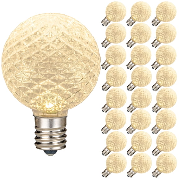 Novelty Lights 25 Pack G40 Warm White Diamond Faceted LED Globe Bulbs E12 Candelabra Base