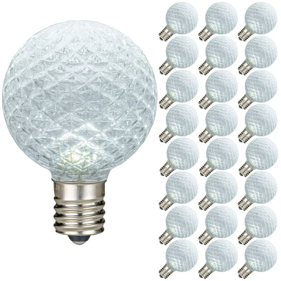 25 Pack G50 Pure White Diamond Faceted LED Globe Bulbs E17 Intermediate Base