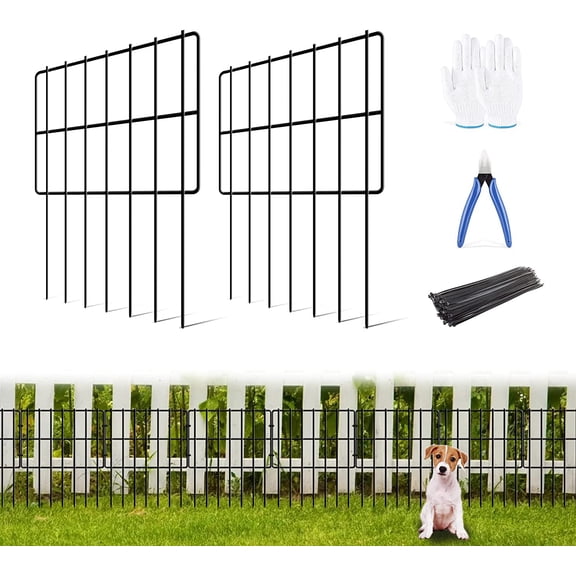 25 Pack Garden Animal Barrier Fence, 1.65inch Spike Spacing No Dig Fence, Reusable Rustproof Metal Fence Border, Dogs Rabbits Blocker Fence for Outdoor Yard, Total 27ft(L) x 17inch(H)