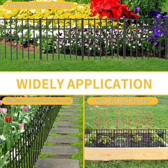 25 Pack Garden Animal Barrier Fence, 17in (H) X 27ft (L) No Dig Fence, Rustproof Metal Garden Fencing Bordere, Decorative Fencing Panel for Dog Rabbits Ground Stakes Defense and Outdoor Patio