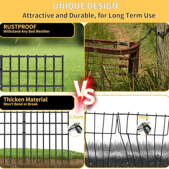 25 Pack Garden Animal Barrier Fence, 17in (H) X 27ft (L) No Dig Fence, Rustproof Metal Garden Fencing Bordere, Decorative Fencing Panel for Dog Rabbits Ground Stakes Defense and Outdoor Patio