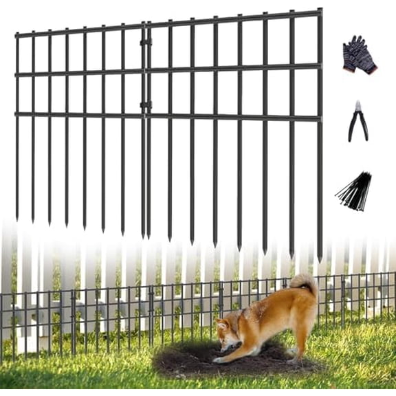25 Pack Garden Animal Barrier Fence, 17in (H) X 27ft (L) No Dig Fence, Rustproof Metal Garden Fencing Bordere, Decorative Fencing Panel for Dog Rabbits Ground Stakes Defense and Outdoor Patio