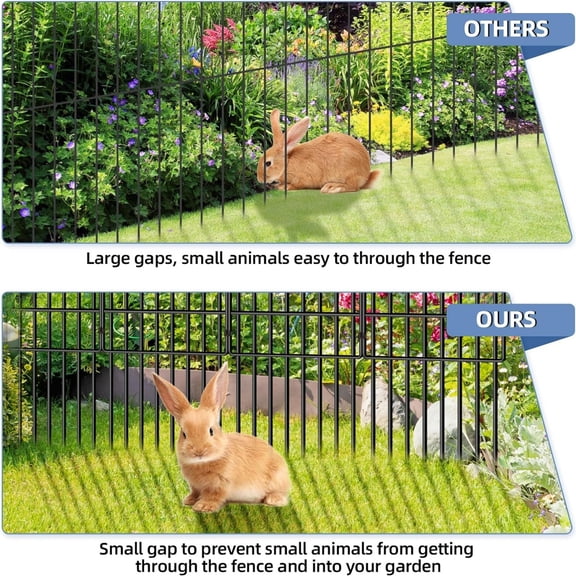 25 Pack Garden Animal Barrier Fence, 17in(H) x27ft(L) No Dig Decorative Fences, 1.5in Spike Spacing Rustproof Metal Garden Fence Border for Dogs Rabbits, Bottom Blocker for Outdoor Yard Patio