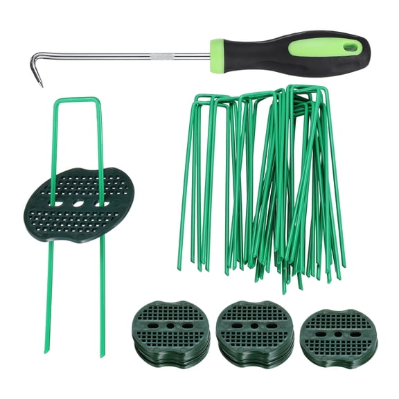 25 Pack Garden Stakes, 6" 11 Gauge U-Type Turf Stake with Gasket&Hook