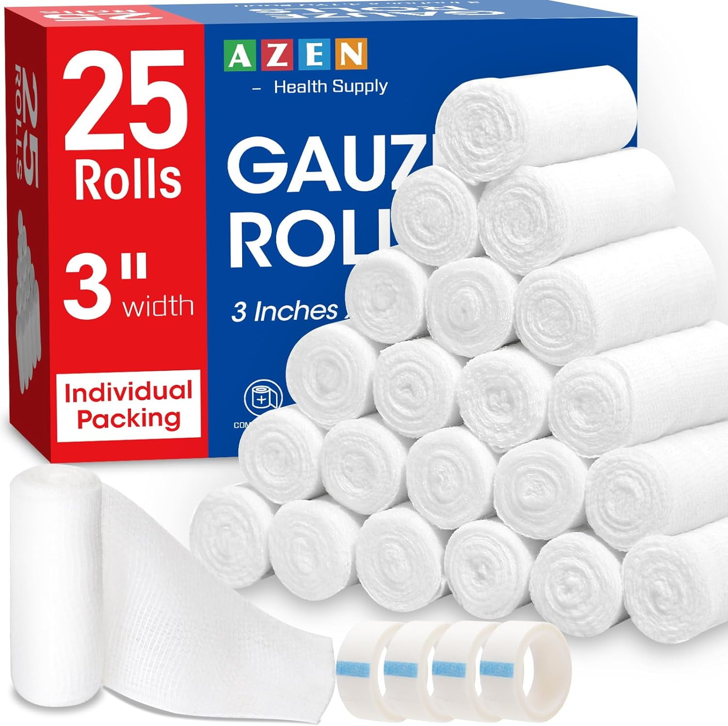 25 Pack Gauze Rolls Bandages Premium Medical Supplies & First Aid Kit