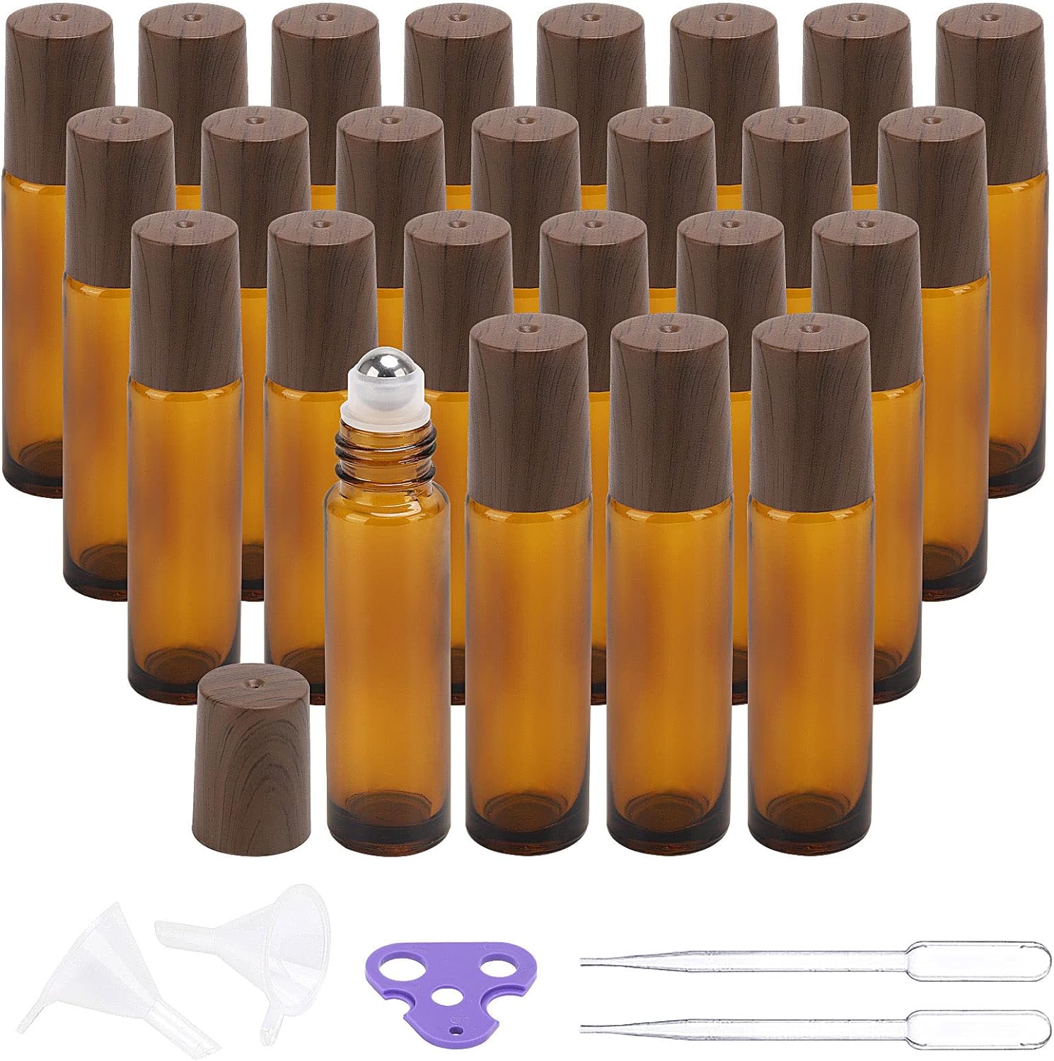 25 Pack Glass Essential Oil Roller Bottles with Stainless Steel Ball