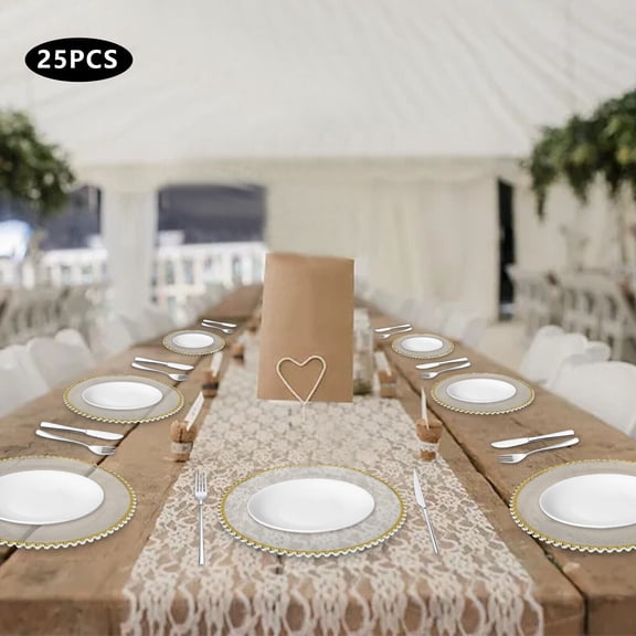 25-Pack Gold Beaded Charger Plates  Elegant Round PS Table Placemats for Weddings, Banquets, and Dinner Parties, 12.6 Inch
