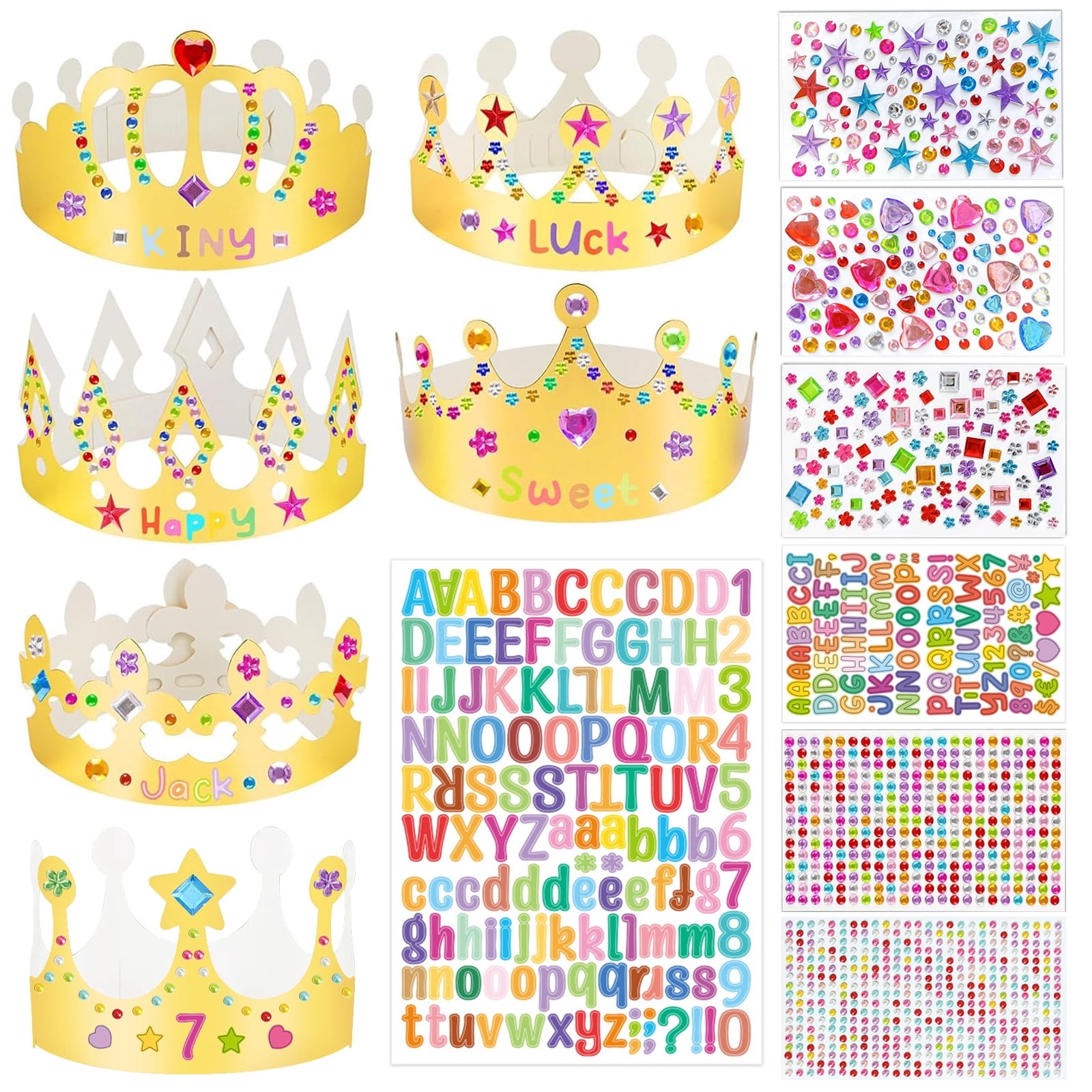25 Pack Gold Paper Crowns DIY Kit - 6 Styles King Princess Hats with ...