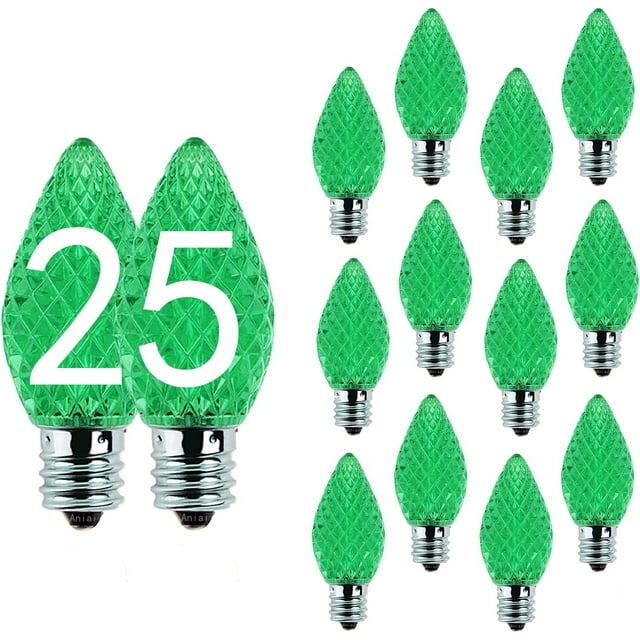 25 Pack Green C7 LED Replacement Bulbs - 3 SMD LEDs - Faceted Lights ...