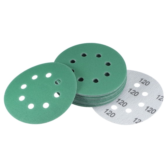 25 Pack Green Film Sanding Disc 120 Grits 5-Inch 8-Hole Aluminum Oxide Abrasive Hook and Loop Backed Sandpapers