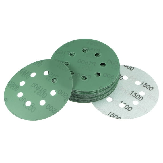 25 Pack Green Film Sanding Disc 1500 Grits 5-Inch 8-Hole Aluminum Oxide Abrasive Hook and Loop Backed Sandpapers